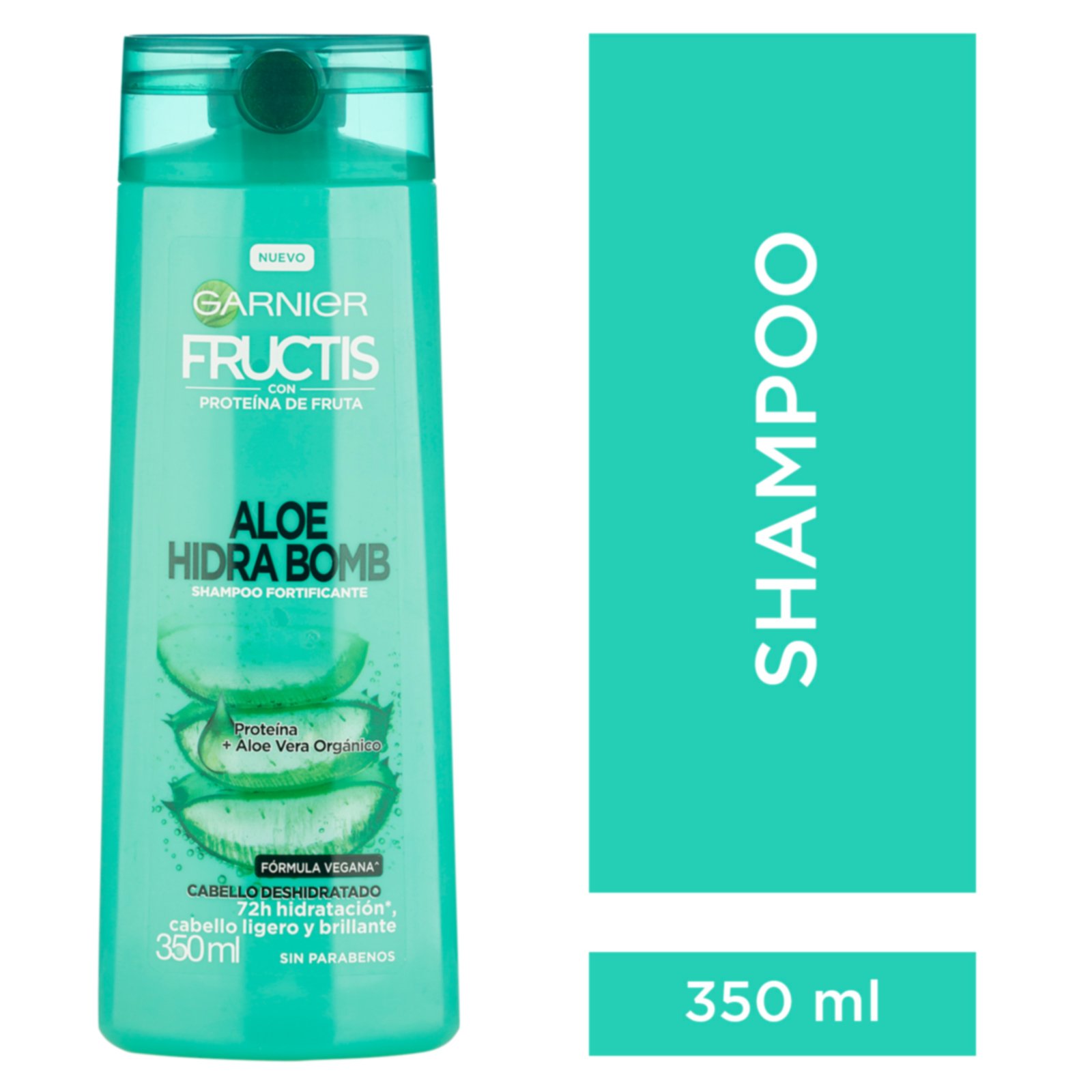 Champú de 350ml de la línea Garnier Fructis Aloe Hidra Bomb.