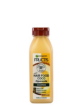 Fructis Hair Food Shampoo Coco Shampoo Fructis Hairfood con coco para pelo dañado y con 98% de Ingredientes de origen natural.