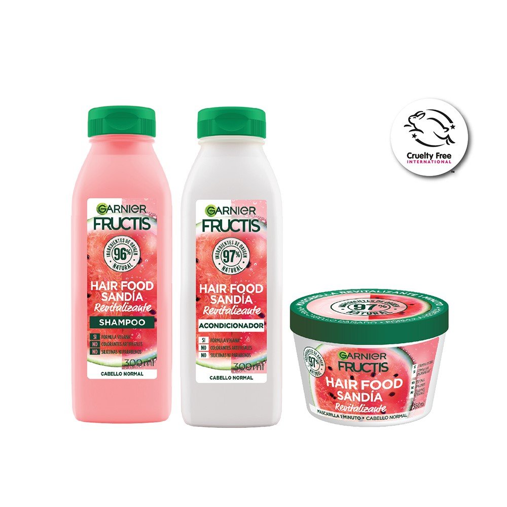 Kit Fructis Hair Food con extracto de sandía para revitalización.