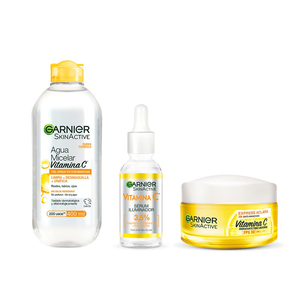 Kit rutina diaria de Garnier para el cuidado de la piel.